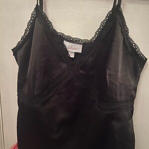 Colsie Black Satin Chemise with Lace Trim